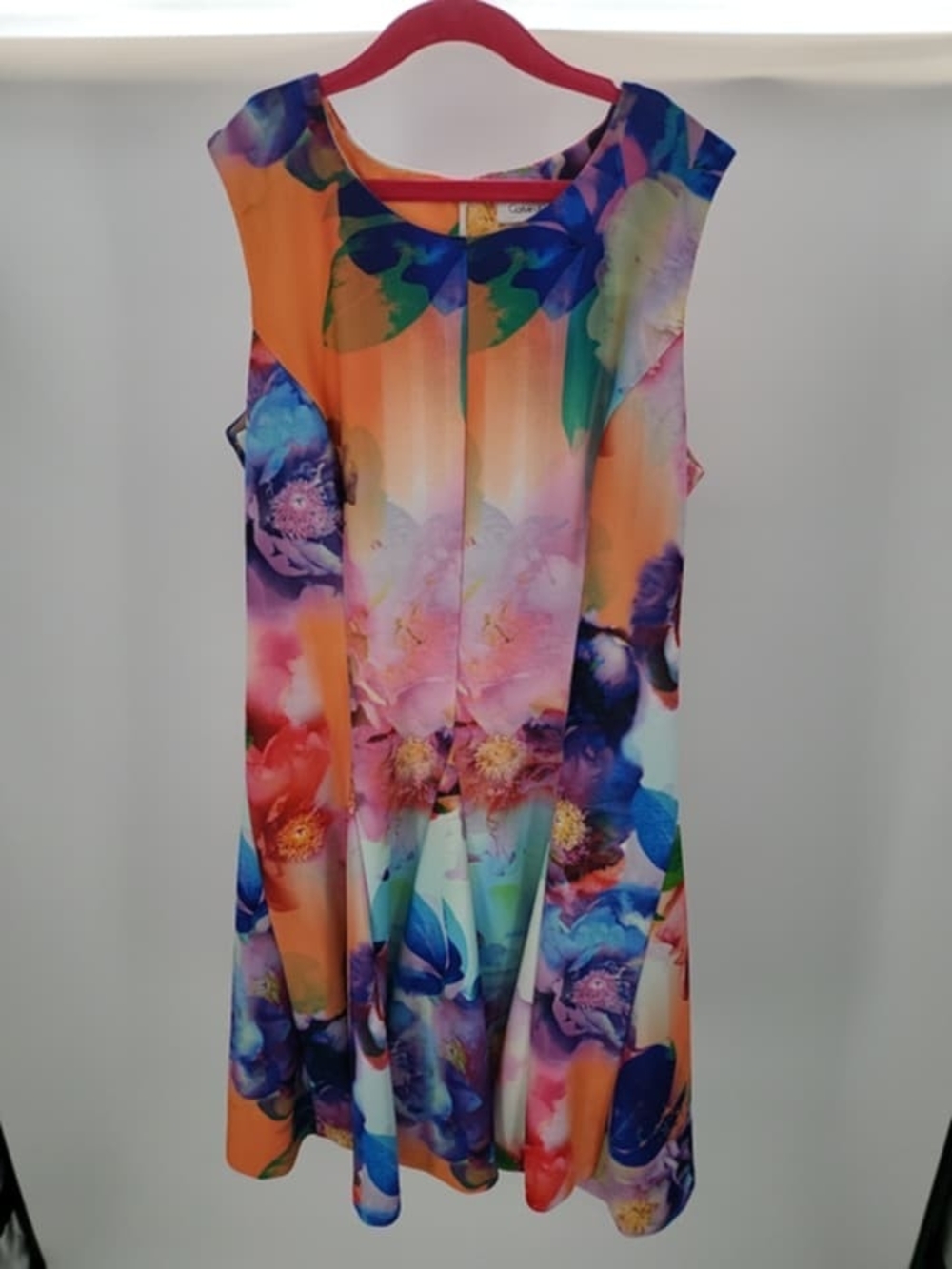 Calvin Klein Multicolor Floral Midi Dress - Orange, Blue, Pink